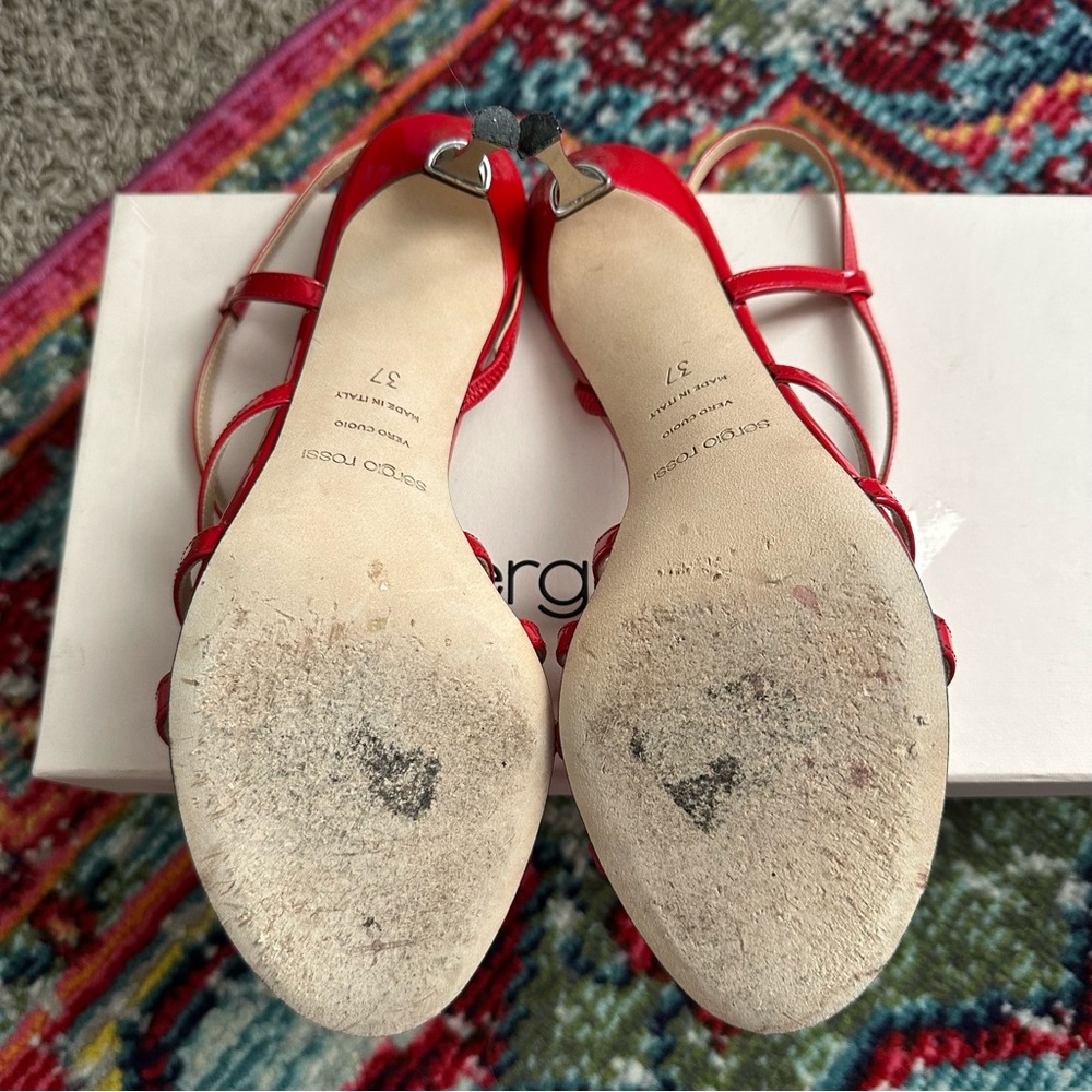 Sergio Rossi Red Godiva Steel Round Toe Stiletto Slip On Slingback Heels 37 - Picture 4 of 9